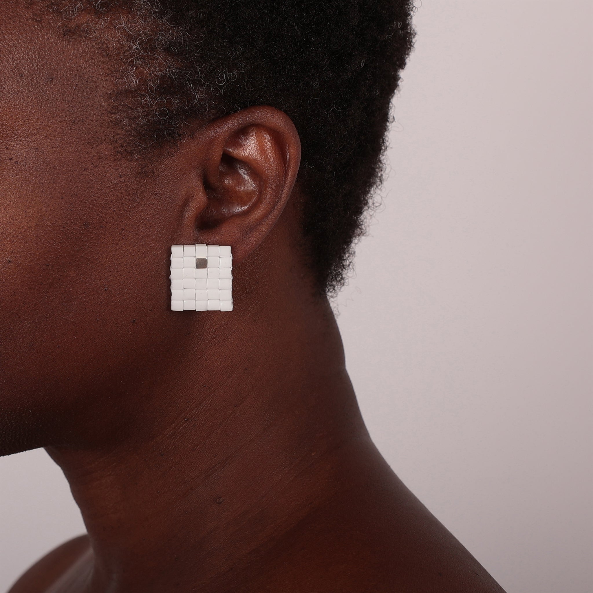 Glass Bead and Silver White Nwene Stud Earrings